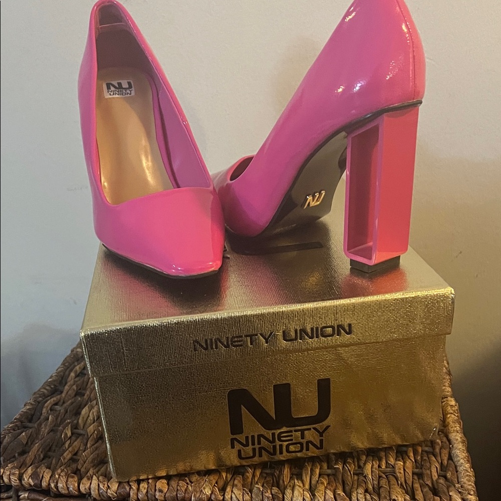 Ninety Union Pink Patent Block Heel Pumps - Picture 2 of 4